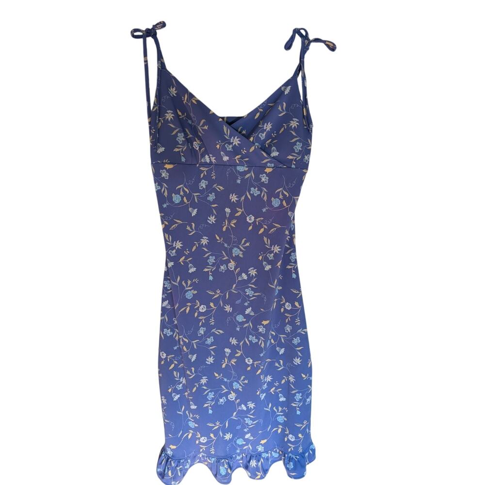 Express Women’s Slip Dress Blue Floral V-Neck Strappy Sleeveless Knee 3/4